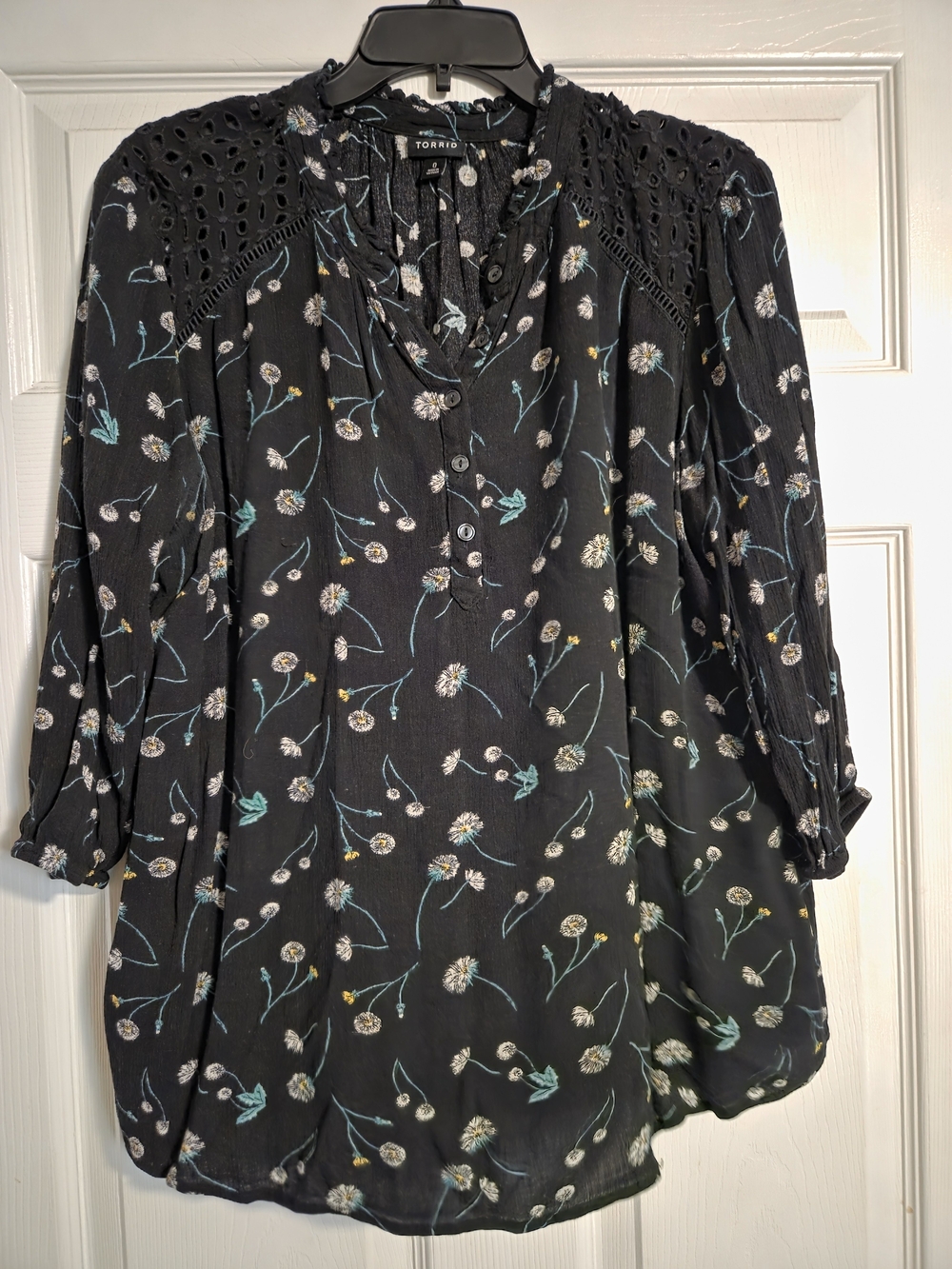torrid Black Floral Lace-Yoke Button Front Tunic